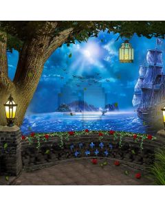 Flower Ship Sea Tree Computer Printed Photography Backdrop ABD-312
