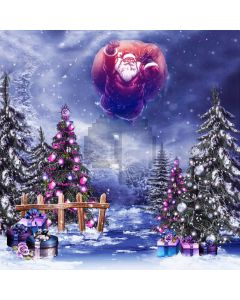 Christmas Tree Fence Snow Santa Computer Printed Photography Backdrop ABD-596