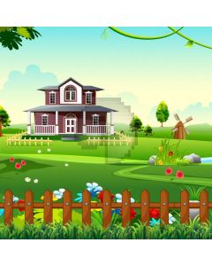 Windmill Flowers Grass House Computer Printed Photography Backdrop ABD-679