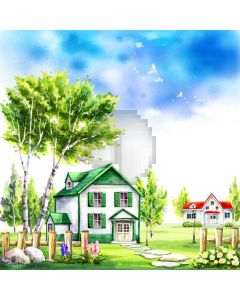 Birch Farmland House Computer Printed Photography Backdrop ABD-738