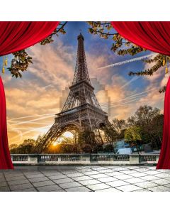 Eiffel Tower Red Curtain Sky Computer Printed Photography Backdrop ABD-781