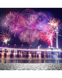 Long Suspension Bridge Colorful Fireworks Computer Printed Photography Backdrop ABD-984