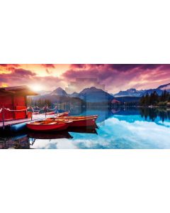 Sea Boat Mountain Tree Computer Printed Dance Recital Scenic Backdrop ACP-1028