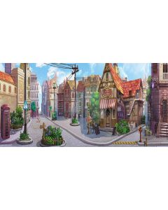 Traditional town Computer Printed Dance Recital Scenic Backdrop ACP-269