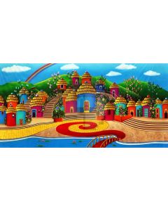 Castle Rainbow Tree Flower River Computer Printed Dance Recital Scenic Backdrop ACP-556
