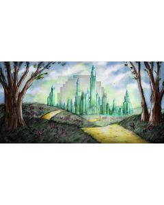 Tree Grass Building Brick Floor Computer Printed Dance Recital Scenic Backdrop ACP-574