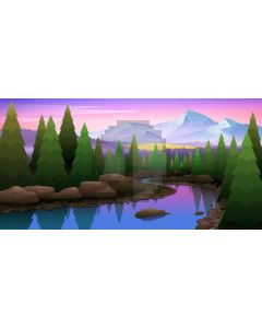 Tree River Mountain Sunset Stone Computer Printed Dance Recital Scenic Backdrop ACP-608