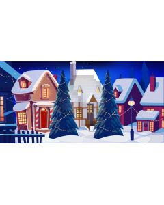 Snow House Tree Fence Computer Printed Dance Recital Scenic Backdrop ACP-634