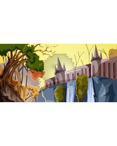 Tree Stone House Sky Computer Printed Dance Recital Scenic Backdrop ACP-672