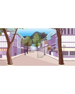 Tree Building Street Sky Computer Printed Dance Recital Scenic Backdrop ACP-701