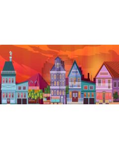 Building Ddor Window Sky Computer Printed Dance Recital Scenic Backdrop ACP-707