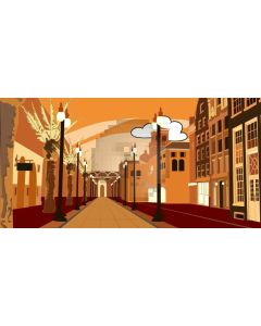 Street Building Cloud Tree Computer Printed Dance Recital Scenic Backdrop ACP-712