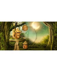 Tree Moon Plant Wood House Road Computer Printed Dance Recital Scenic Backdrop ACP-781