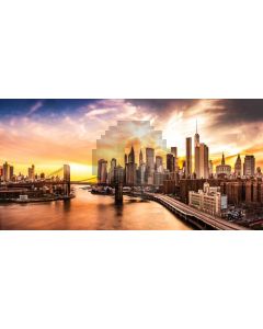 Building River Sunset Computer Printed Dance Recital Scenic Backdrop ACP-783