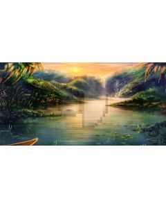 River Grass Sun Fountain Computer Printed Dance Recital Scenic Backdrop ACP-855