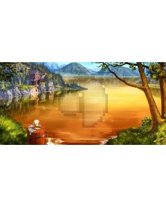Sea Mountain Grass House Tree Computer Printed Dance Recital Scenic Backdrop ACP-856