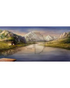 River Mountain Grass House Computer Printed Dance Recital Scenic Backdrop ACP-865