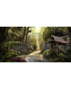Tree Stone House Road Computer Printed Dance Recital Scenic Backdrop ACP-934