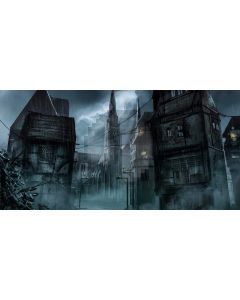 Building Moon Light Foggy Computer Printed Dance Recital Scenic Backdrop ACP-967