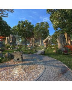 Tree Rockery Cobblestone Route Computer Printed Photography Backdrop AUT-019