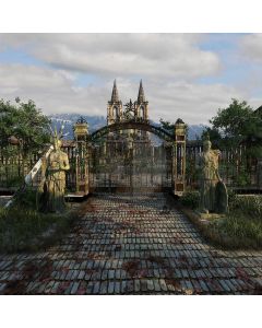Architecture Arch Tree Brick Bronze Statue Computer Printed Photography Backdrop AUT-032