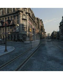 Comercial Building Pathway Car Street Lamp Computer Printed Photography Backdrop AUT-037