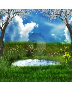 Grass Flower Tree Sky Computer Printed Photography Backdrop AUT-088