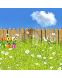 Grass Fence Cloud Computer Printed Photography Backdrop AUT-094