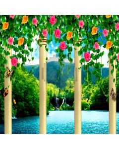 Flower Pillar Water Mountain Computer Printed Photography Backdrop AUT-102
