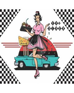 Lost In The 50'S Drive In Waitress Drinks Car Computer Printed Photography Backdrop DTU-379