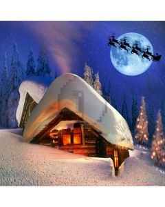 Snow Moon Tree Log Cabin Computer Printed Photography Backdrop DTU-563