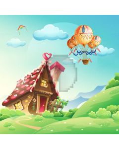 House Grass Mountain Cloud Fire Balloon Computer Printed Photography Backdrop HXB-075