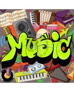 Graffiti Music Note Microphone Book Computer Printed Photography Backdrop HXB-079