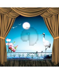 Curtain Flower Moon Sea Red-Crowned Crane Computer Printed Photography Backdrop HXB-099