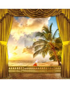 Sea Sunset Plant Curtain Computer Printed Photography Backdrop HXB-104