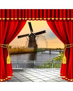Curtain Sea Grass Bridge Windmill Balcony Computer Printed Photography Backdrop HXB-121