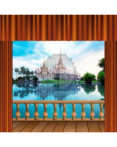 Curtain Water Tree Sky Castle Computer Printed Photography Backdrop HXB-209
