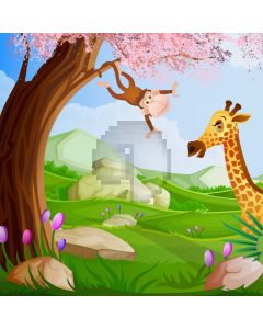 Deer Tree Monkey Stone Grass Computer Printed Photography Backdrop HXB-216