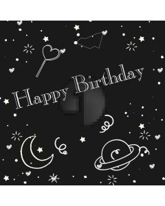 Happy Birthday Black Airship Heart Moon Computer Printed Photography Backdrop HXB-242