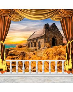 Curtain Sunset House Grass Stone Computer Printed Photography Backdrop HXB-271