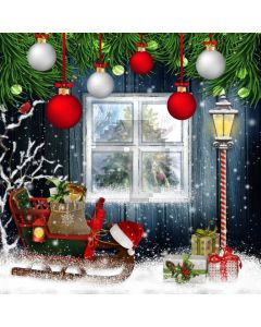 Christmas Ball Tree Window Light Santa Cap Computer Printed Photography Backdrop HXB-326