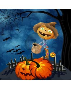 Pumpkin Latern Scarecrow Fence Bat Tree Computer Printed Photography Backdrop HXB-345