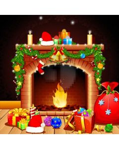 Present Fireplace Green Plant Small Bell Computer Printed Photography Backdrop HXB-483