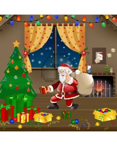 Santa Claus Tree Present Curtain Window Computer Printed Photography Backdrop HXB-484