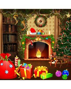 Present Fireplace Clock Bookshelf Computer Printed Photography Backdrop HXB-494
