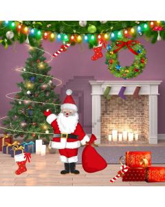 Santa Claus Candle Present Sock Computer Printed Photography Backdrop HXB-496