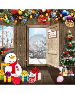 Snowman Cap Present Door Ball Tree Computer Printed Photography Backdrop HXB-521