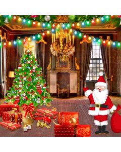 Santa Claus Tree Present Fireplace Computer Printed Photography Backdrop HXB-531