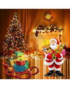 Santa Claus Tree Present Clock Computer Printed Photography Backdrop HXB-536