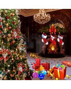Tree Sock Fireplace Present Computer Printed Photography Backdrop HXB-539